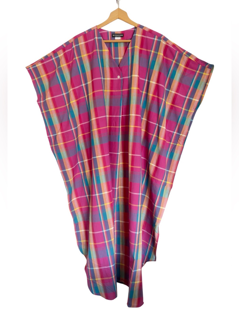 Vintage The J. Peterman Company Madras Plaid Cotton Kaftan Dress One Size